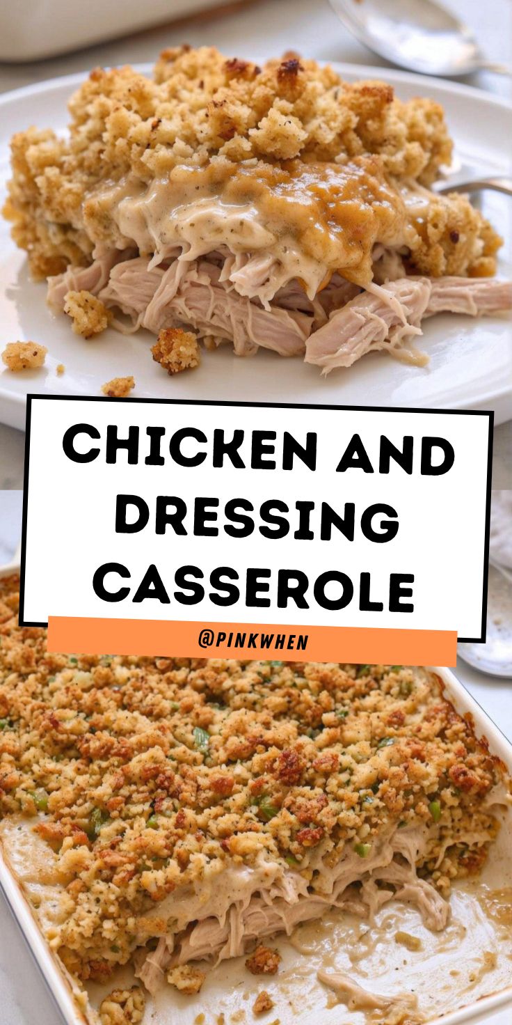 Easy Chicken and Dressing Casserole Recipe - PinkWhen