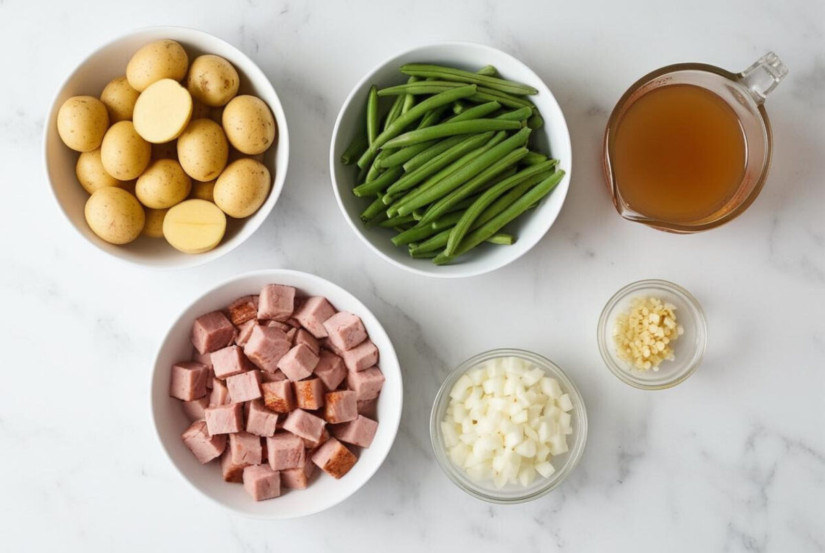 Easy Crockpot Ham, Potatoes, and Green Beans Recipe 3 Easy Crockpot Ham Potatoes and Green Beans Recipe ingredients edited