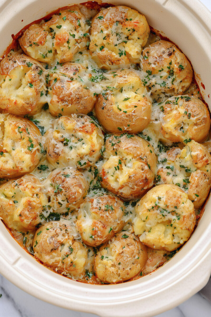 Easy Slow Cooker 4-Ingredient Smashed Potato Bake 1 Easy Slow Cooker 4 Ingredient Smashed Potato Bake 1