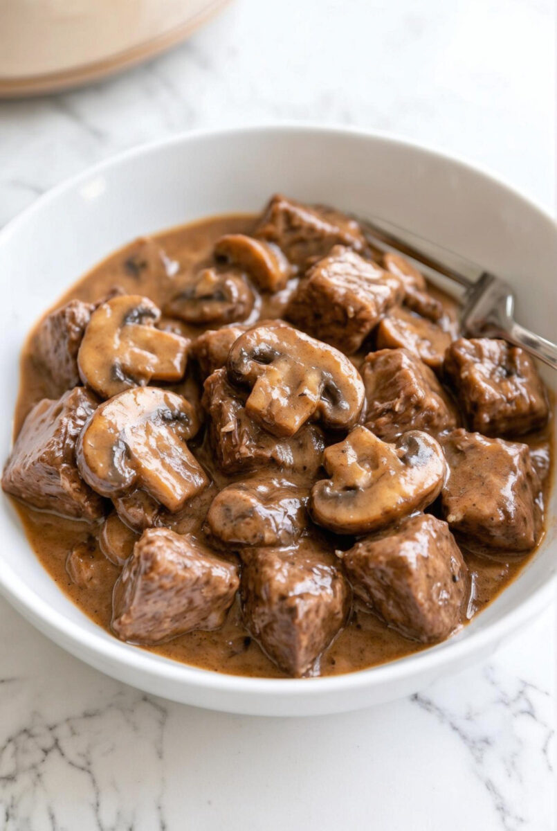 Easy Slow Cooker Mushroom Beef Tips Recipe 4 Easy Slow Cooker Mushroom Beef Tips Recipe 3