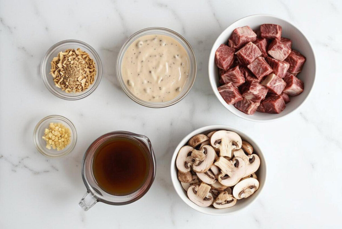 Easy Slow Cooker Mushroom Beef Tips Recipe 3 Easy Slow Cooker Mushroom Beef Tips Recipe ingredients