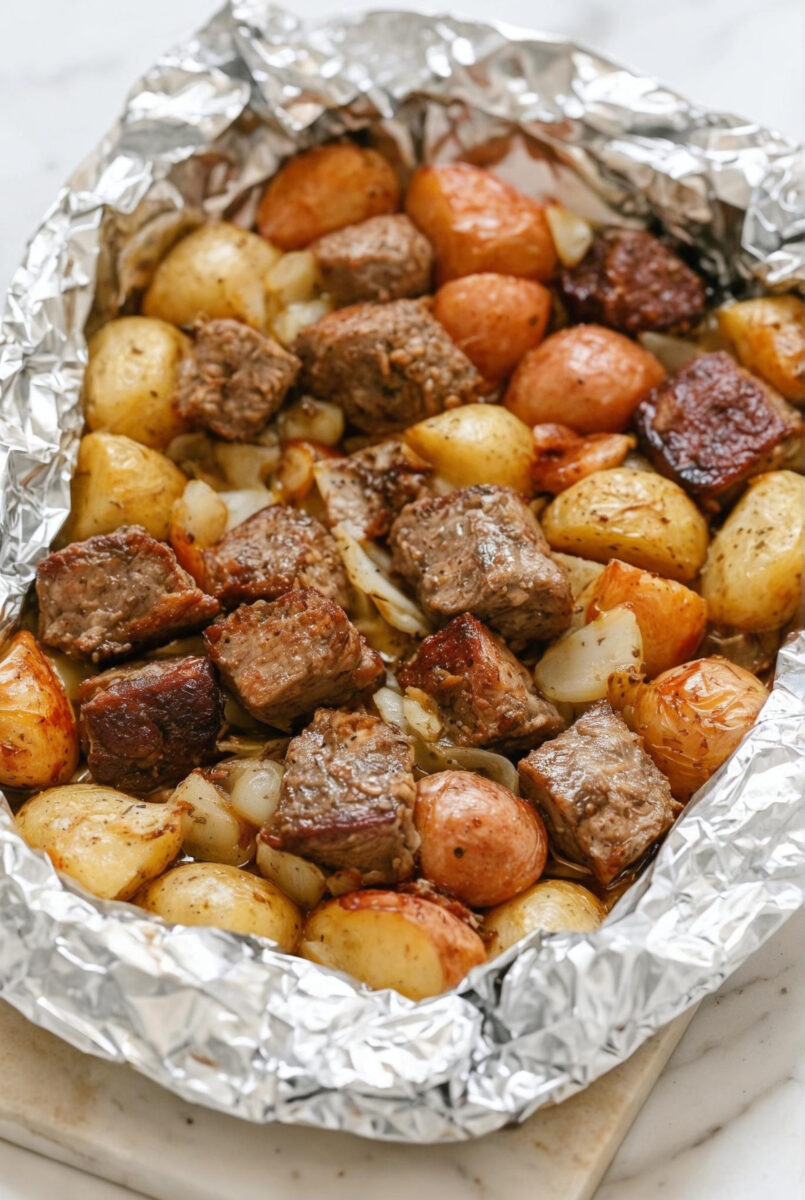 Garlic Butter Steak and Potato Foil Packs 4