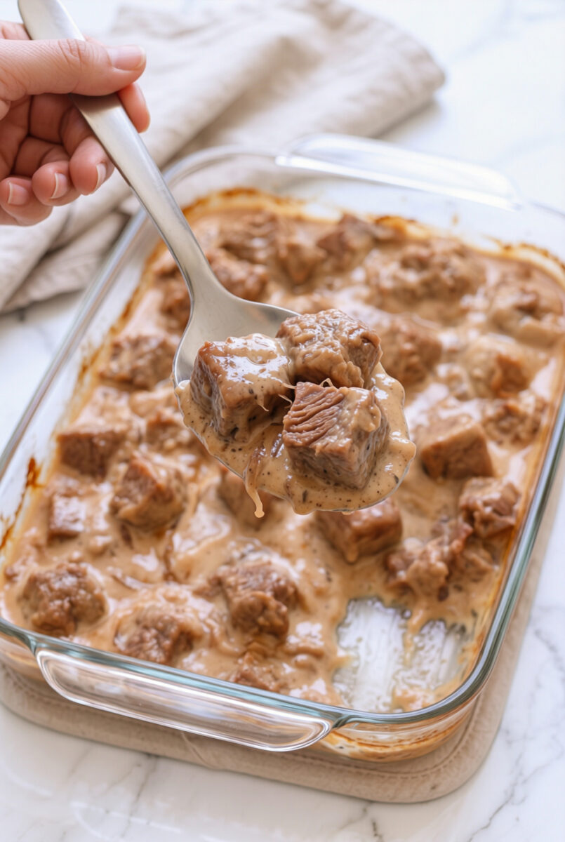 Oven-Baked 4-Ingredient Creamy Mushroom Beef Bake 2 Oven Baked 4 Ingredient Creamy Mushroom Beef Bake 1