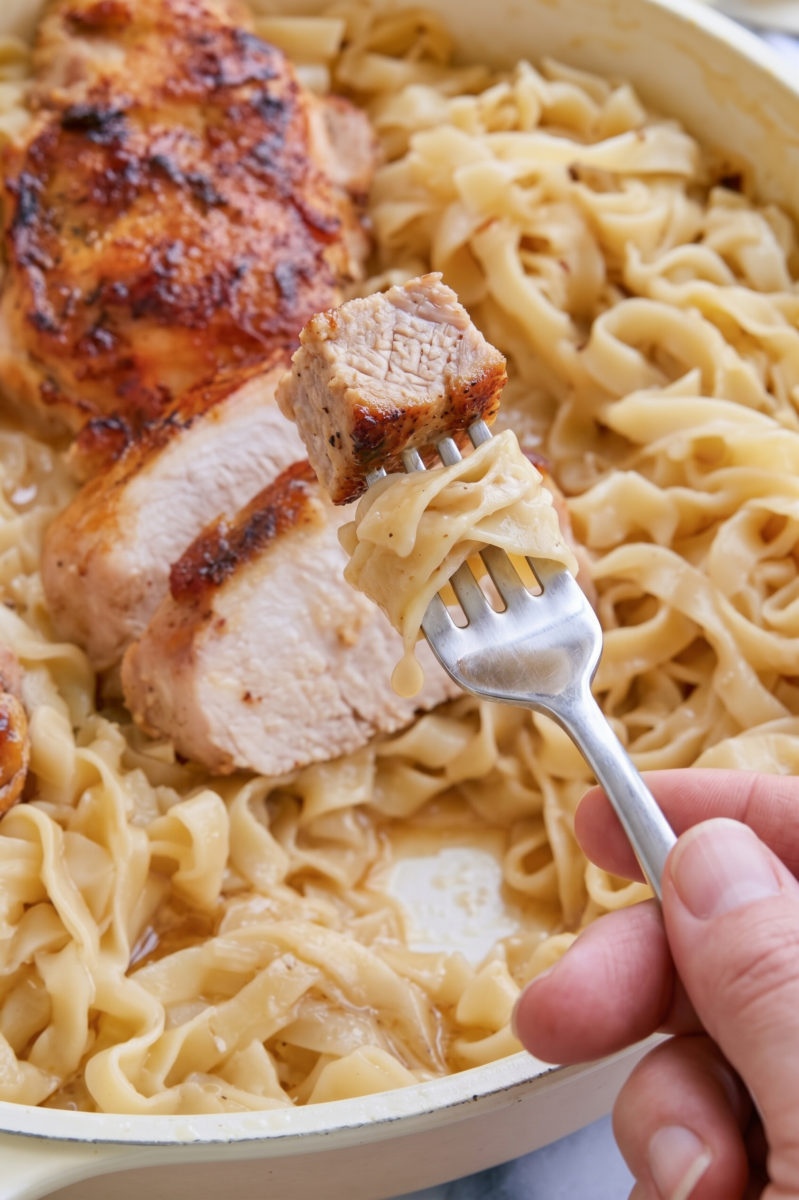 Easy One-Pan Buttery Chicken and Noodles 7 skillet filled with buttery chicken and noodles 1